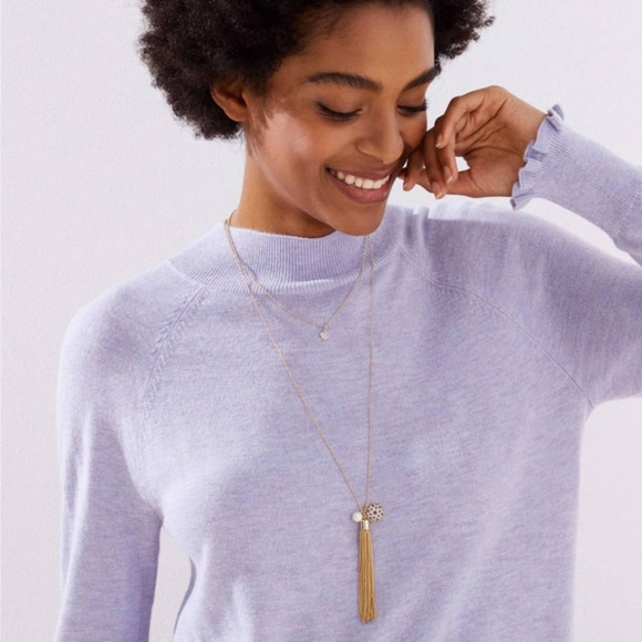 NWT LOFT Gold Filigree, Pearl & Tassel Layered 32" Necklace - Picture 3 of 10